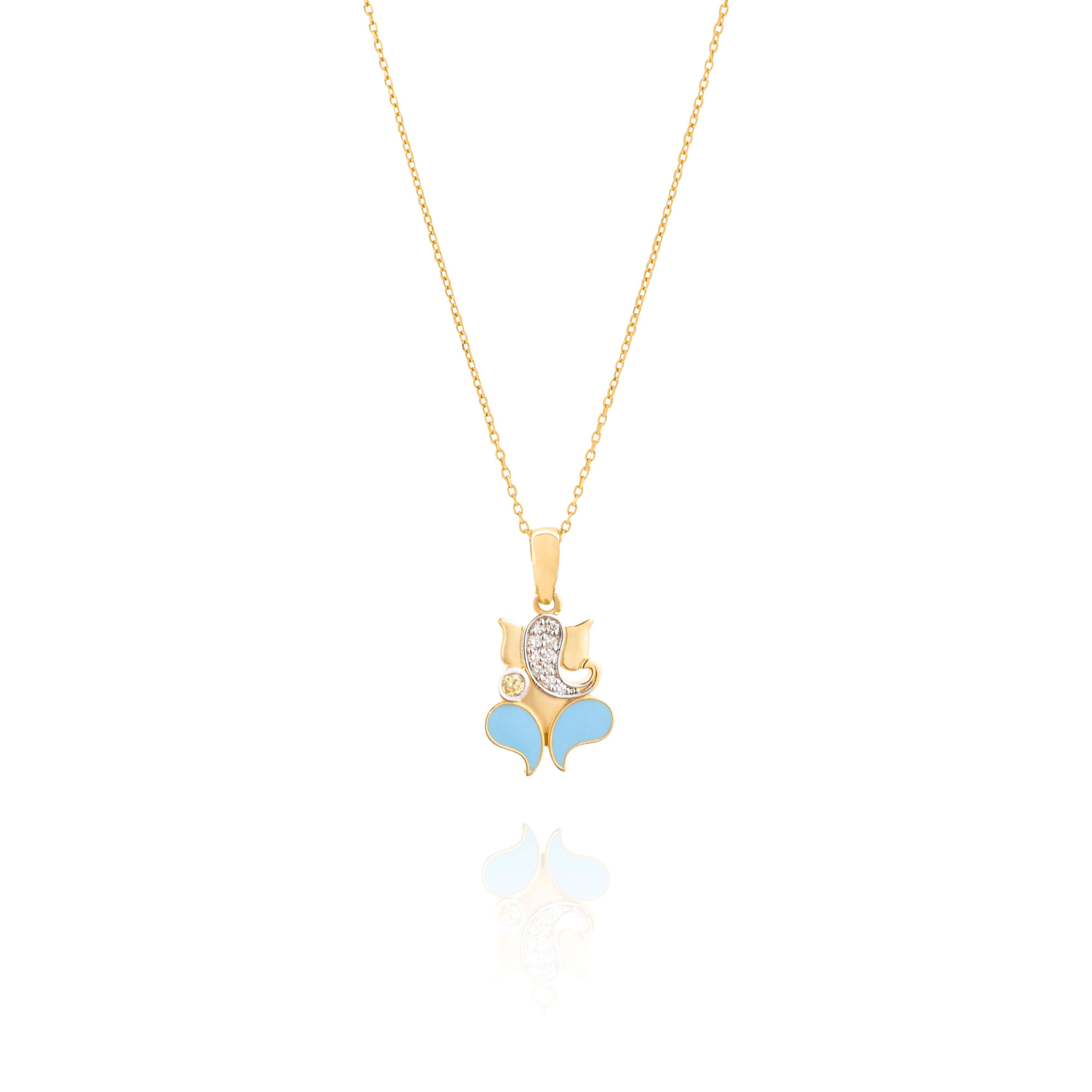 Gold necklace with a butterfly pendant on a white background Tiny Jewels.