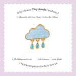 Tiny Jewels cloud-shaped pendant with blue stones on a light purple background