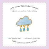 Tiny Jewels cloud-shaped pendant with blue stones on a light purple background