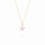 Tiny Jewels necklace with a pink flower pendant on a white background Itsy Flower Pendants.