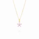 Tiny Jewels necklace with a pink flower pendant on a white background Itsy Flower Pendants.
