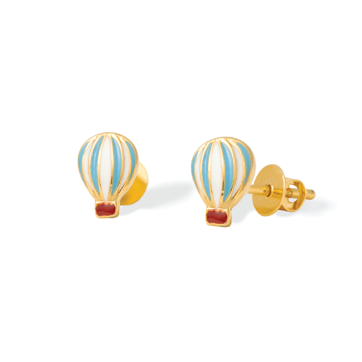 Tiny Jewels hot air balloon-shaped earrings on a white background