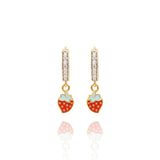 Tiny Jewels strawberry-shaped earrings with gold accents on a white background