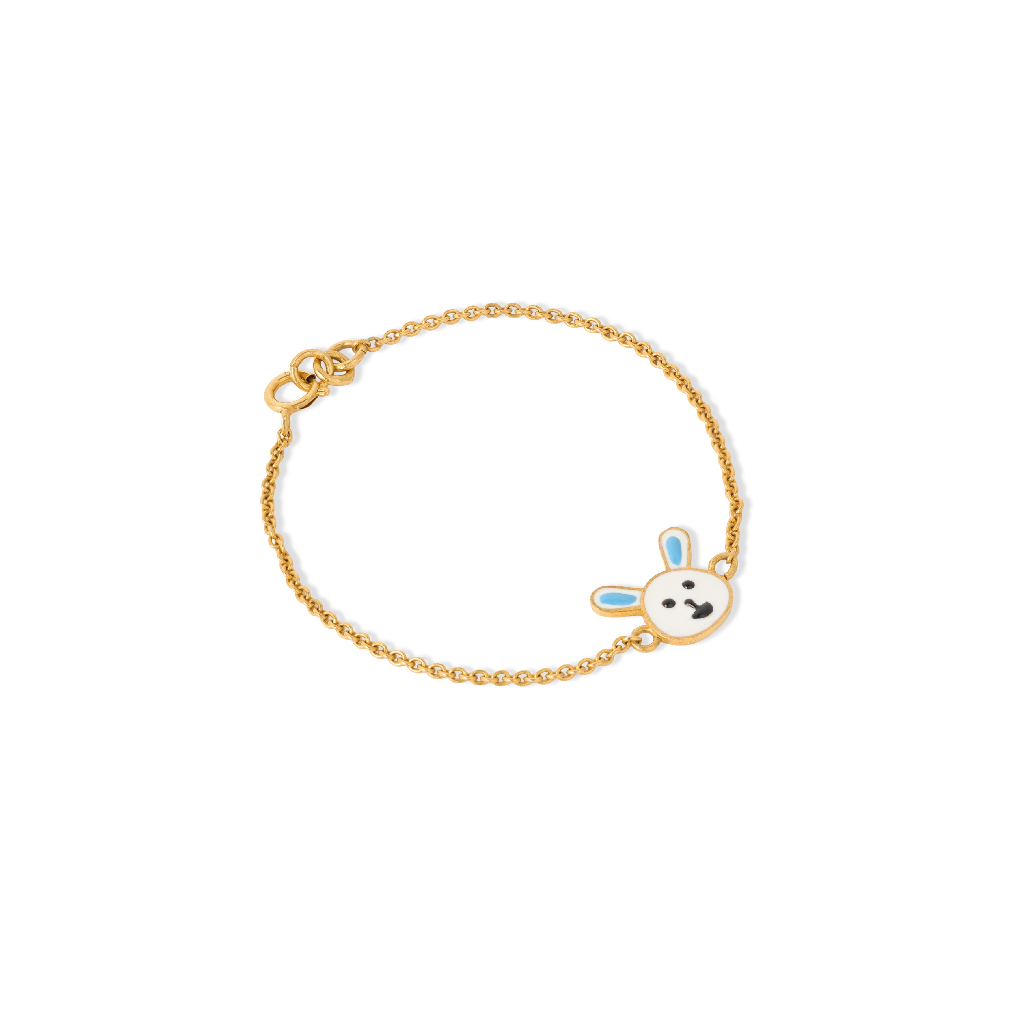 Tiny Jewels gold bracelet with a bunny-shaped charm on a white background