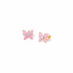 Tiny Jewels pink butterfly earrings with gold accents on a white background