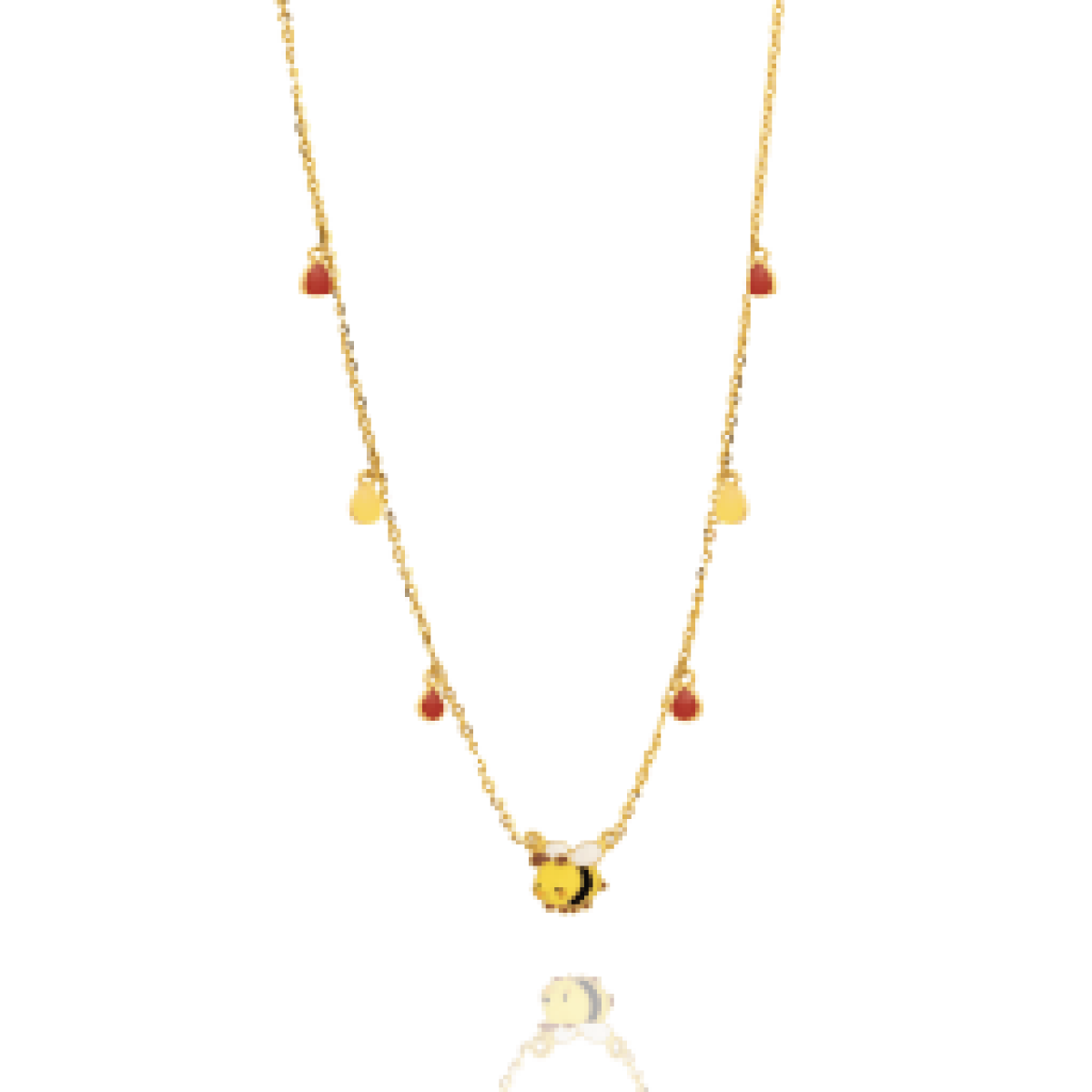 Tiny Jewels gold necklace with a bee pendant on a white background