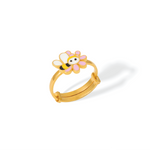 Tiny Jewels gold ring with a cartoon bee and flower design on a white background