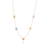 Tiny Jewels necklace with colorful heart-shaped pendants on a white background