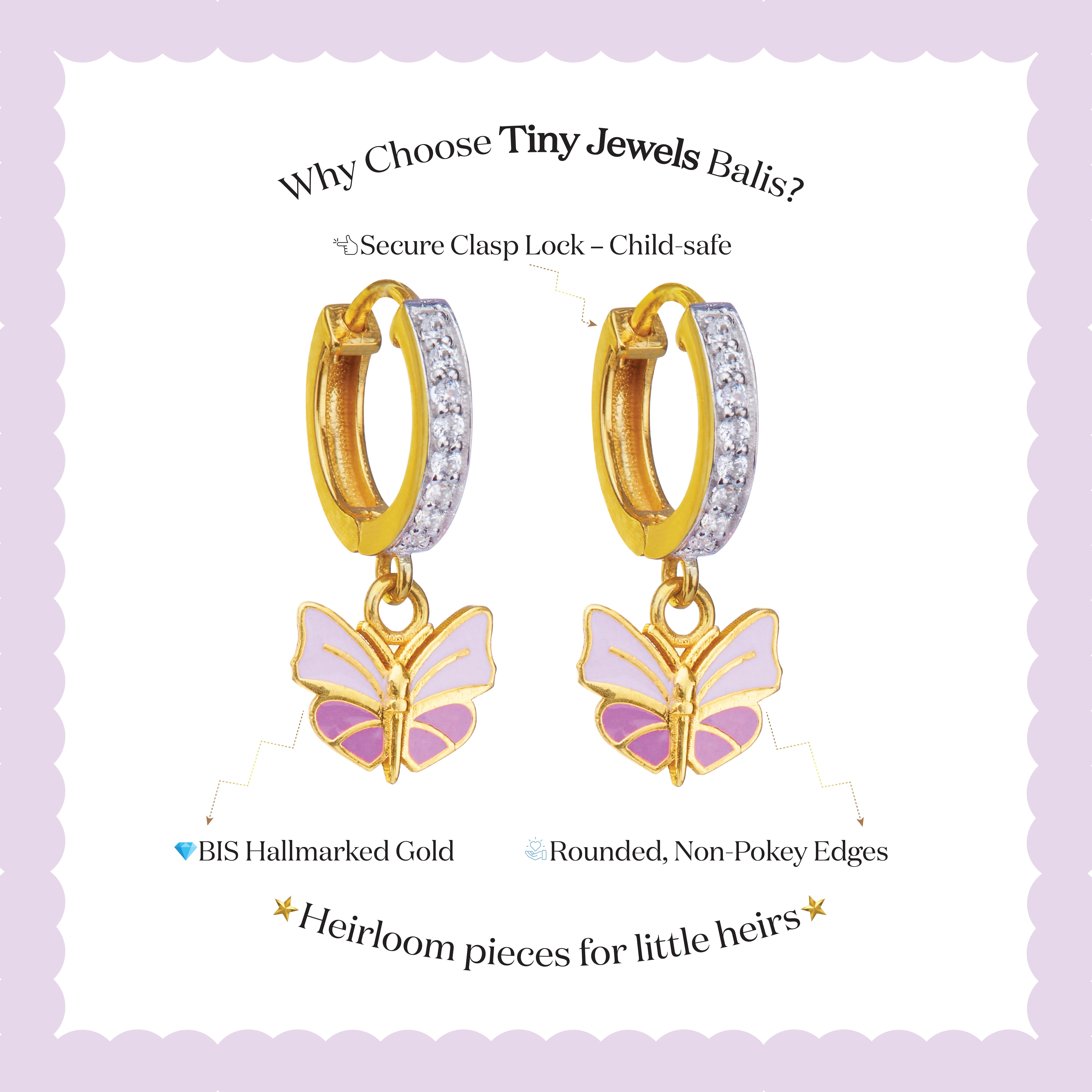 Pink Butterfly Gold Earrings for Girls