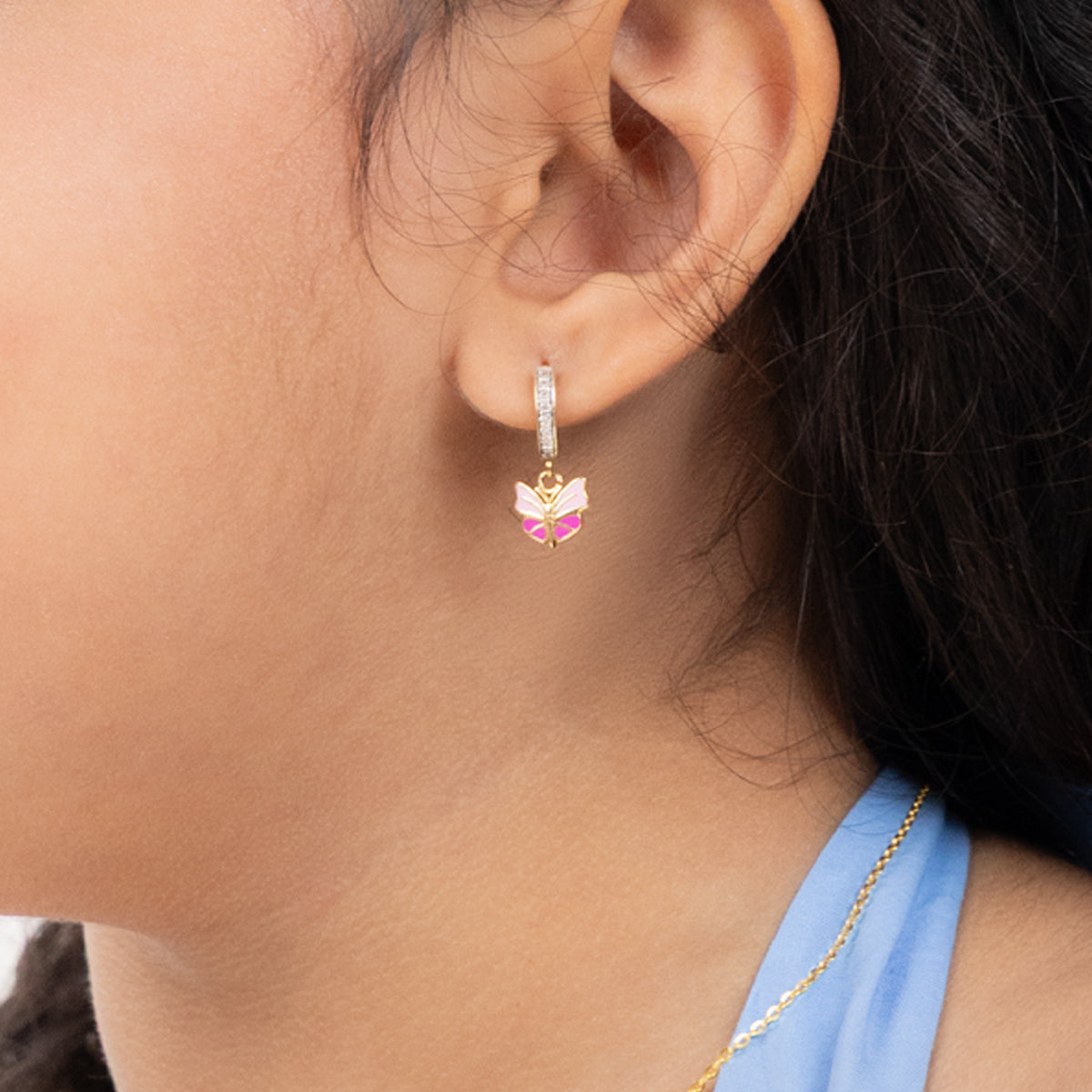 Pink Butterfly Gold Earrings for Girls