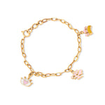 Tiny Jewels gold bracelet with pink and yellow charms on a white background