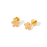Tiny Jewels pair of gold flower-shaped earrings on a white background