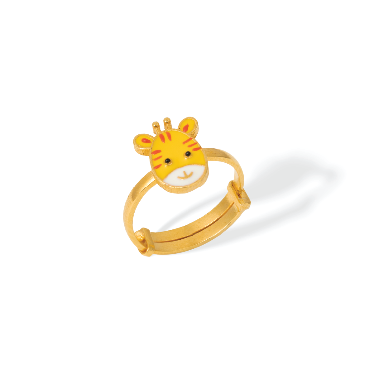 Tiny Jewels gold ring with a tiger head design on a white background