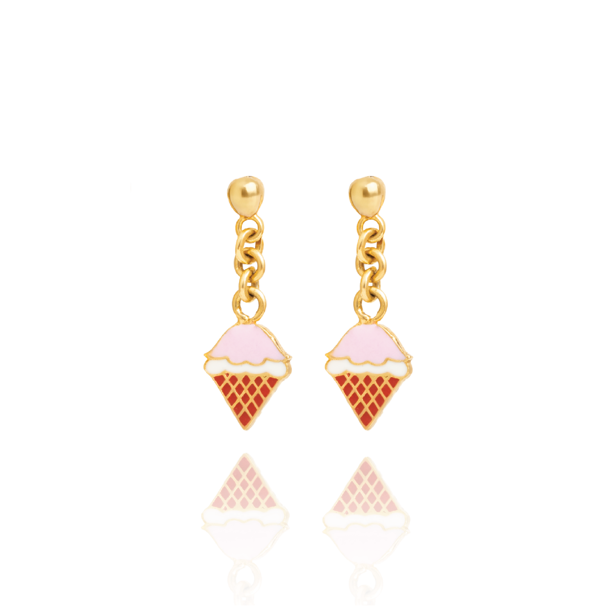Tiny Jewels ice cream cone earrings with gold accents on a white background