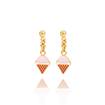 Tiny Jewels ice cream cone earrings with gold accents on a white background