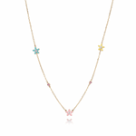 Tiny Jewels necklace with floral pendants on a white background