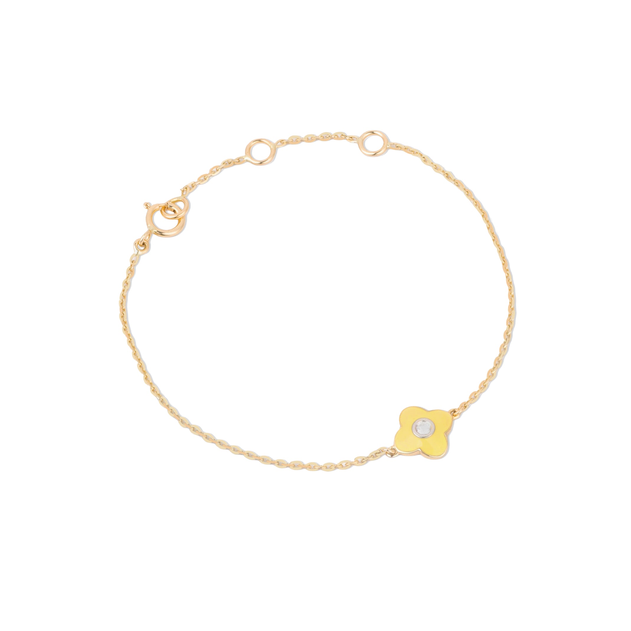 Tiny Jewels gold bracelet with a small diamond on a white background