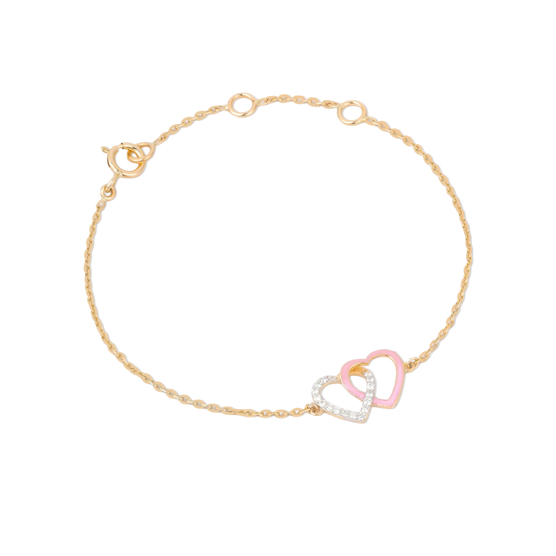 Tiny Jewels gold bracelet with a heart-shaped clasp on a white background