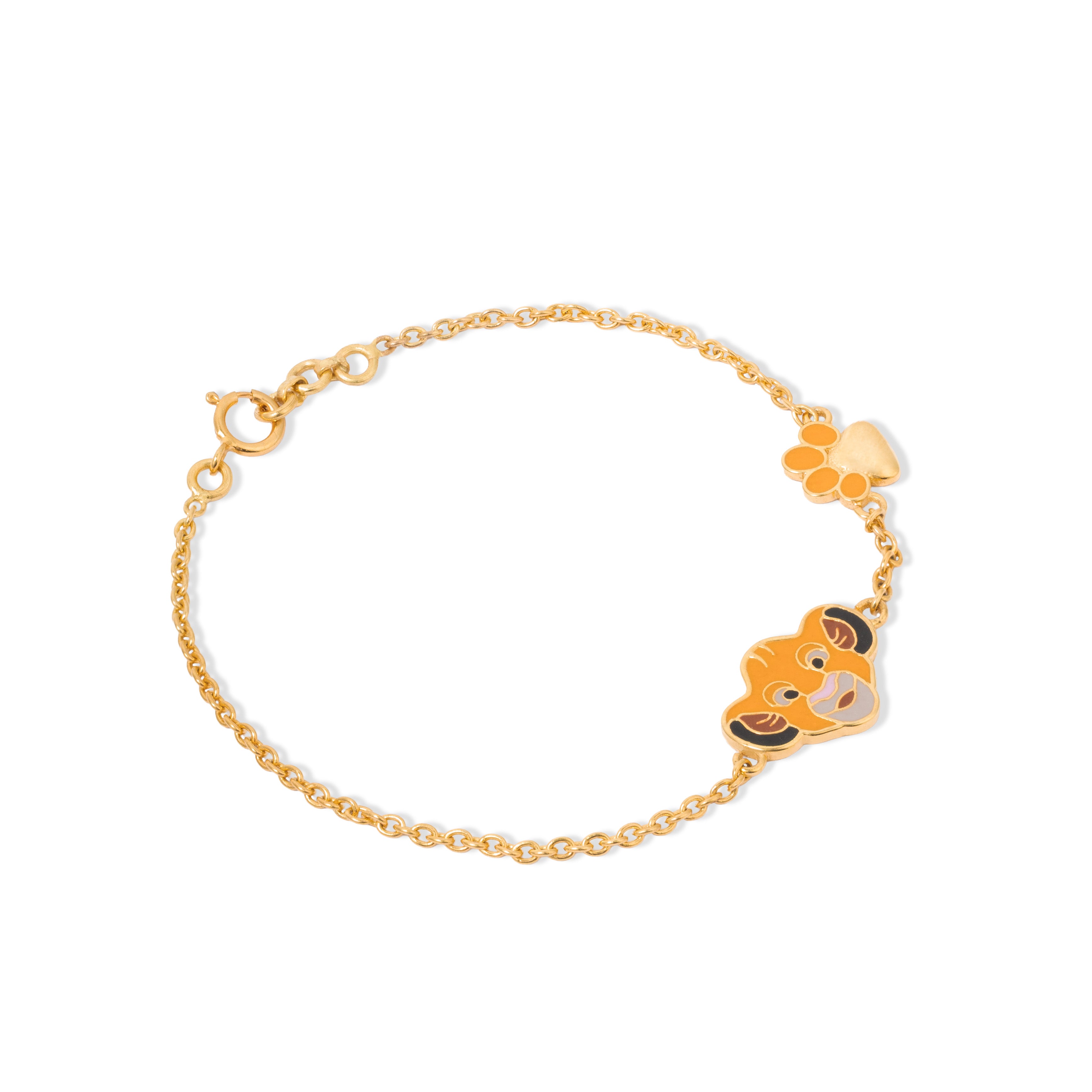 Tiny Jewels gold bracelet with a bear-shaped clasp on a white background