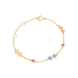 Tiny Jewels gold bracelet with colorful gemstones on a white background