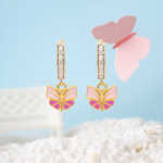 Pink Butterfly Gold Earrings for Girls