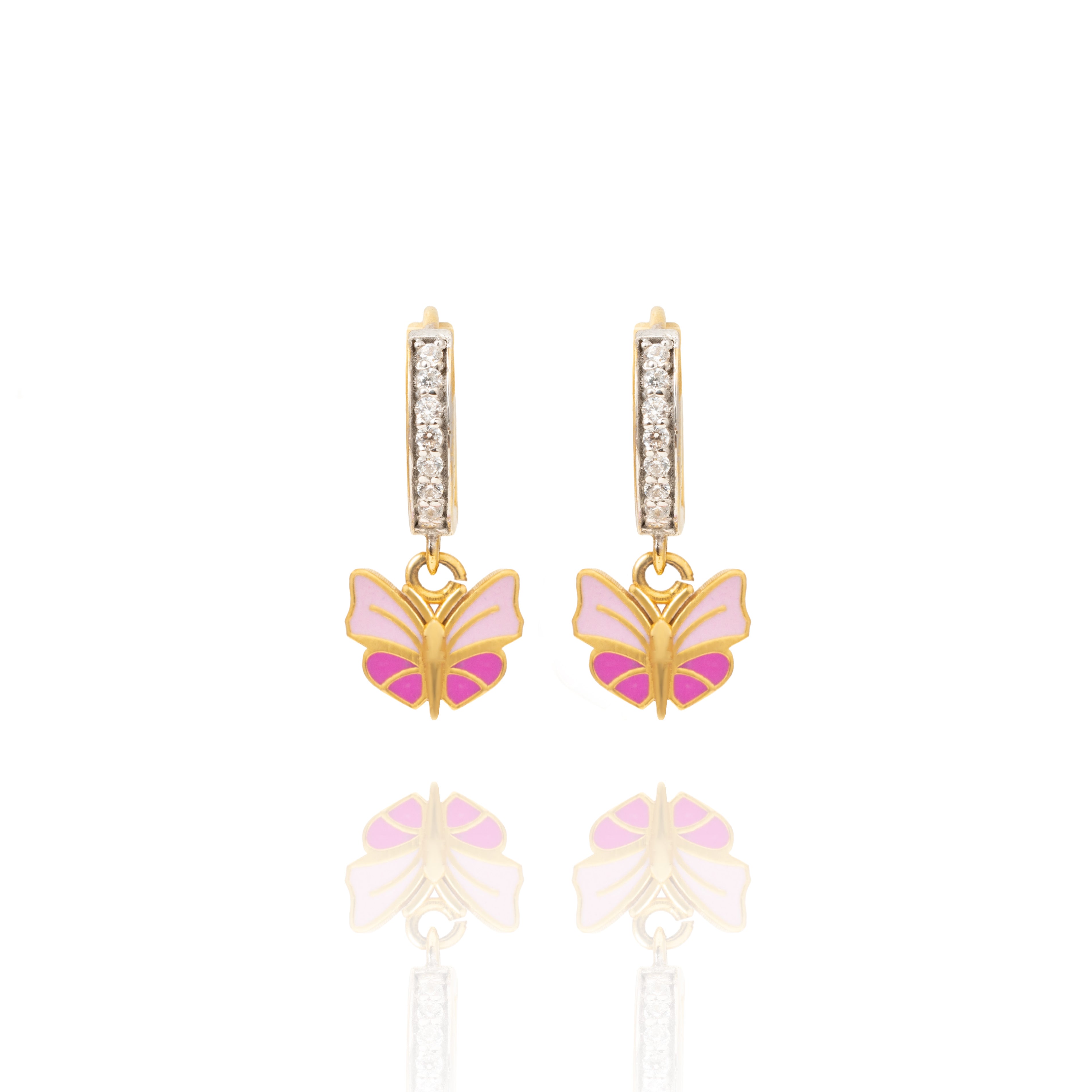 Pink Butterfly Gold Earrings for Girls