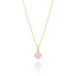Tiny Jewels Gold pendant with a pink clover-shaped center on a white background