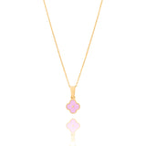 Tiny Jewels Gold pendant with a pink clover-shaped center on a white background