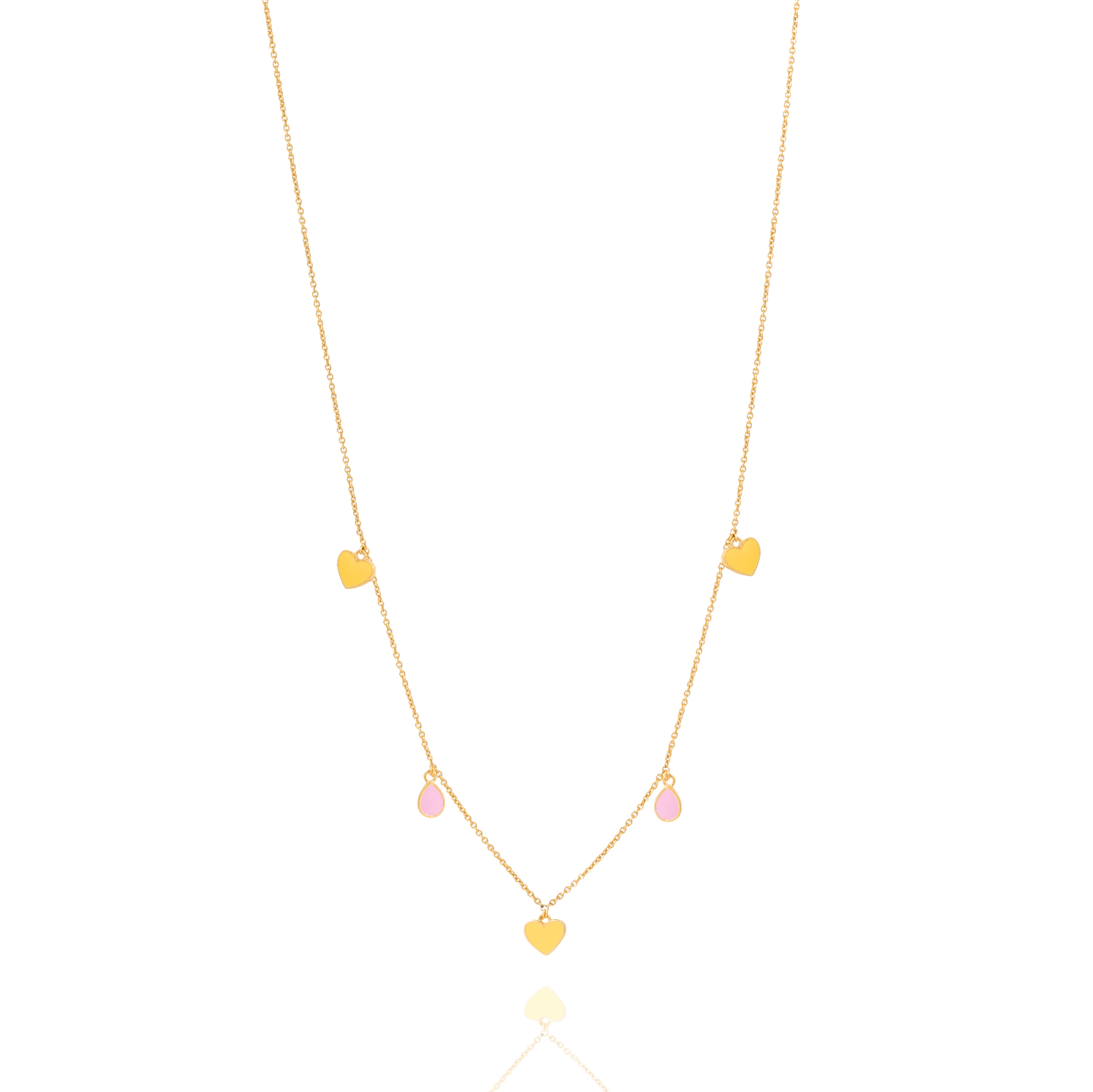 Tiny Jewels necklace with heart-shaped pendants on a white background