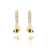 Tiny Jewels bee-shaped earrings with gold and black details on a white background