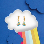 Tiny Jewels colorful earrings on a cloud with a blue background