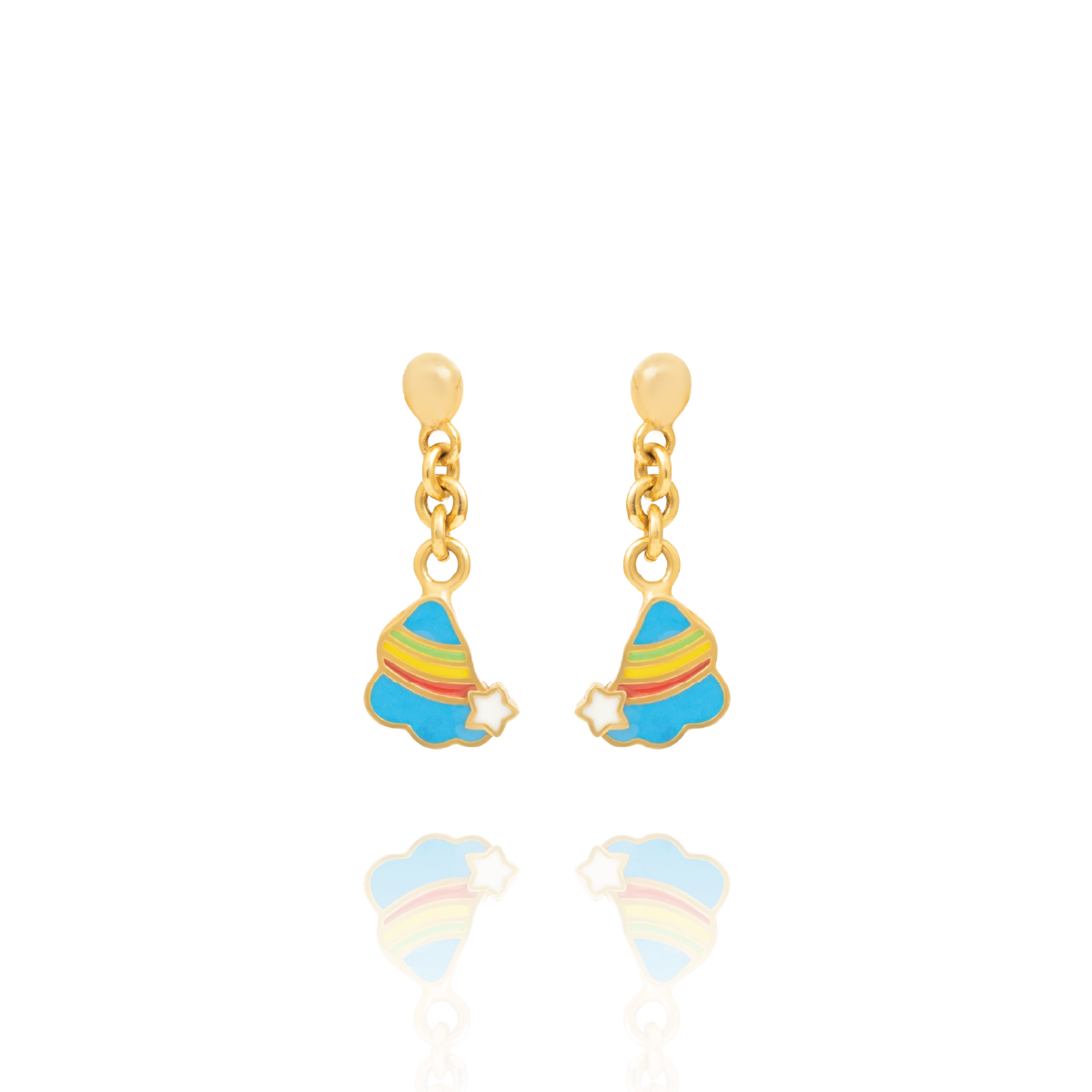 Tiny Jewels colorful earrings with gold hooks on a white background