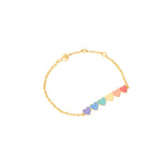 Tiny Jewels gold bracelet with colorful heart-shaped charms on a white background