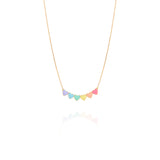 Tiny Jewels necklace with colorful heart-shaped pendants on a white background