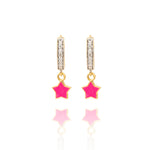 Tiny Jewels pair of earrings with pink star charms on a white background