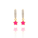 Tiny Jewels pair of earrings with pink star charms on a white background