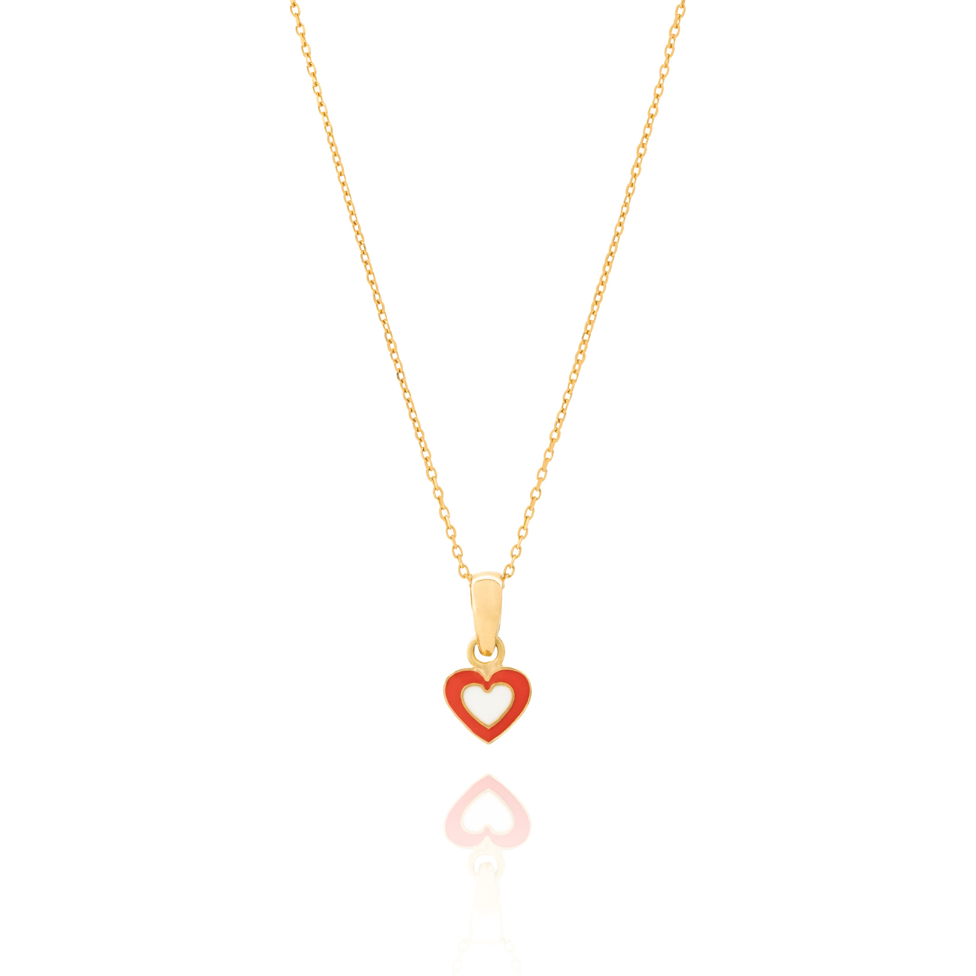 Tiny Jewels Gold pendant with a red heart-shaped design on a white background