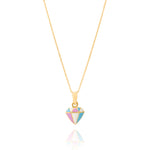 Tiny Jewels gold pendant with a multicolored gemstone on a white background