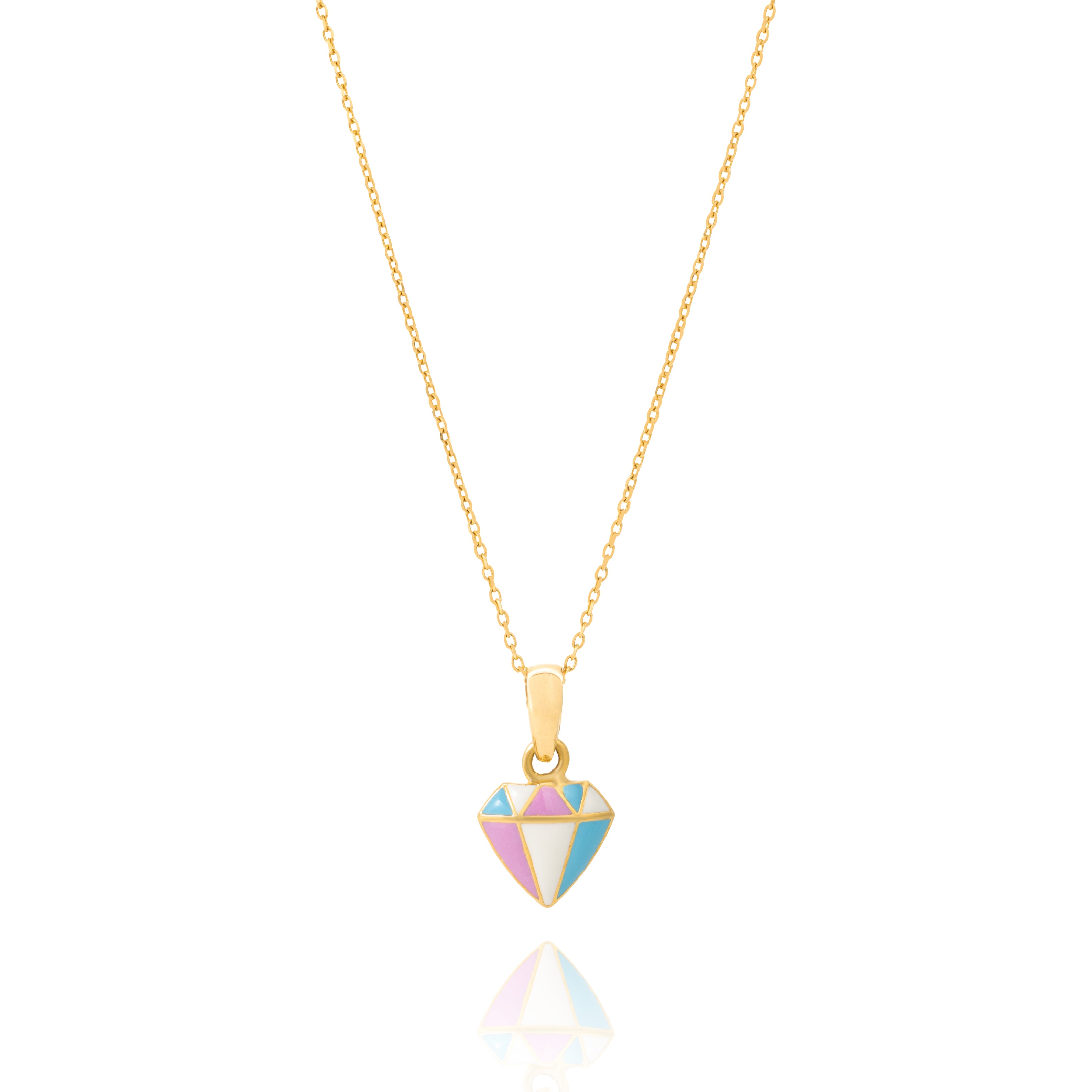 Tiny Jewels gold pendant with a multicolored gemstone on a white background