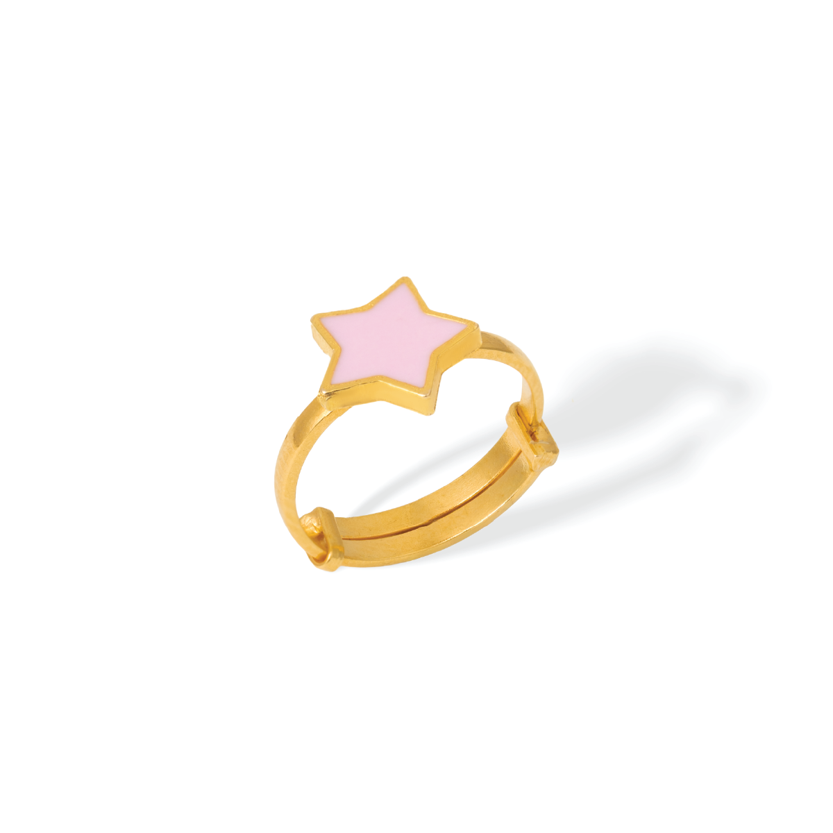 Tiny Jewels gold ring with a pink star-shaped gemstone on a white background