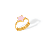 Tiny Jewels gold ring with a pink star-shaped gemstone on a white background