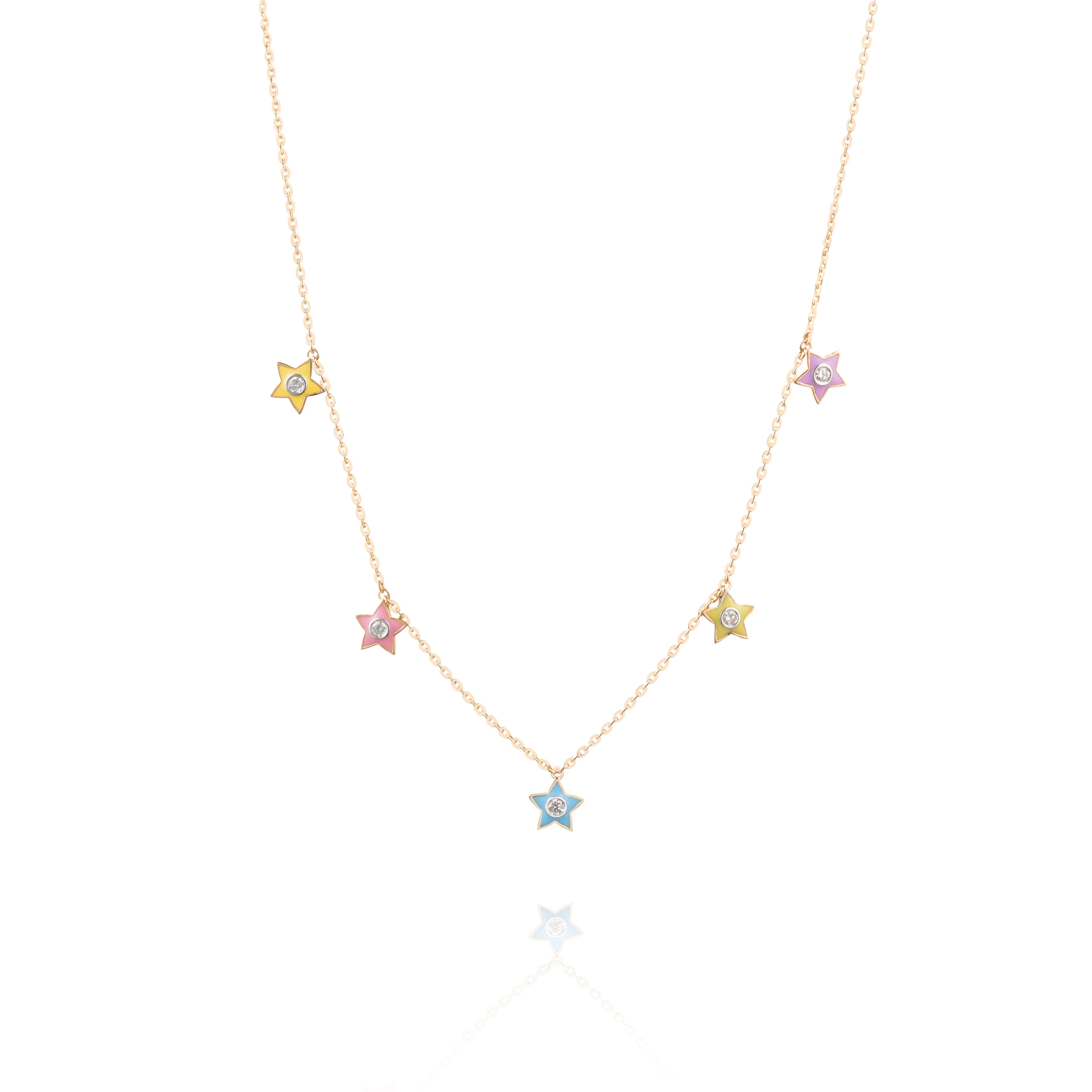 Tiny Jewels necklace with star-shaped pendants on a white background